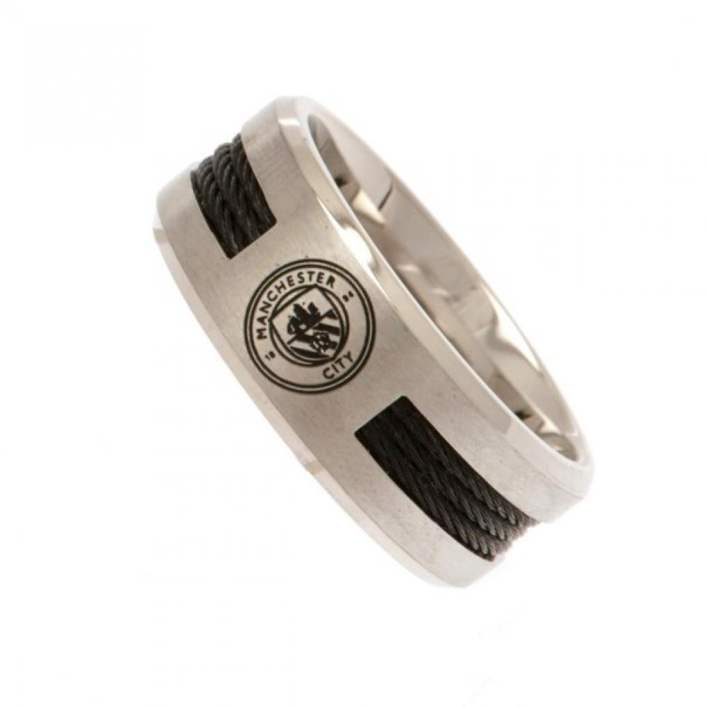 Official Manchester City FC Black Inlay Ring Medium