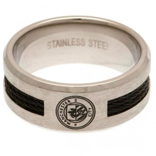 Official Manchester City FC Black Inlay Ring Medium