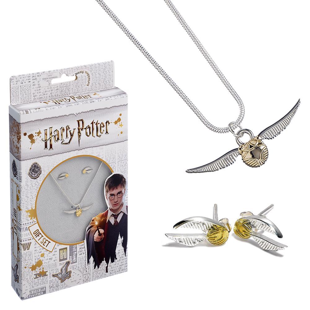 Official Harry Potter Silver Plated Necklace & Earrings Golden Snitch