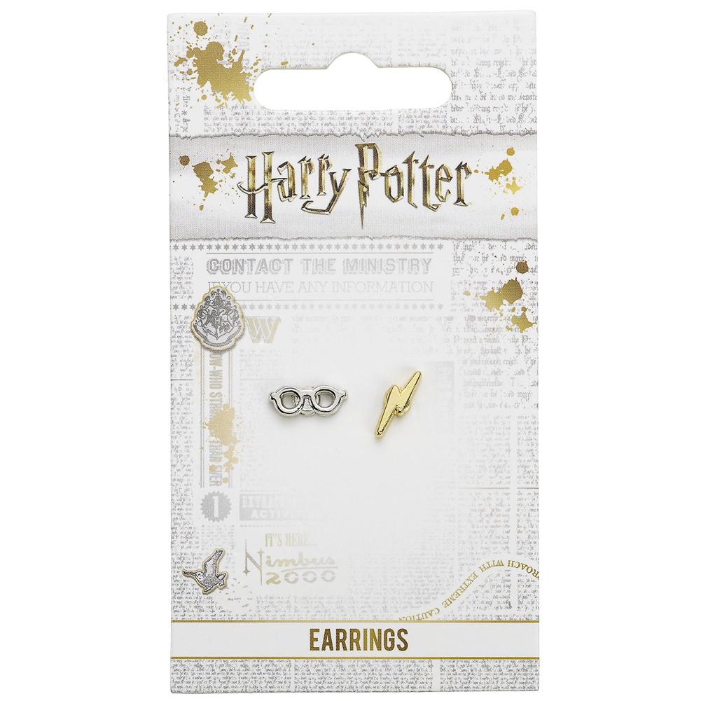 Official Harry Potter Silver Plated Earrings Lightning Bolt & Glasses