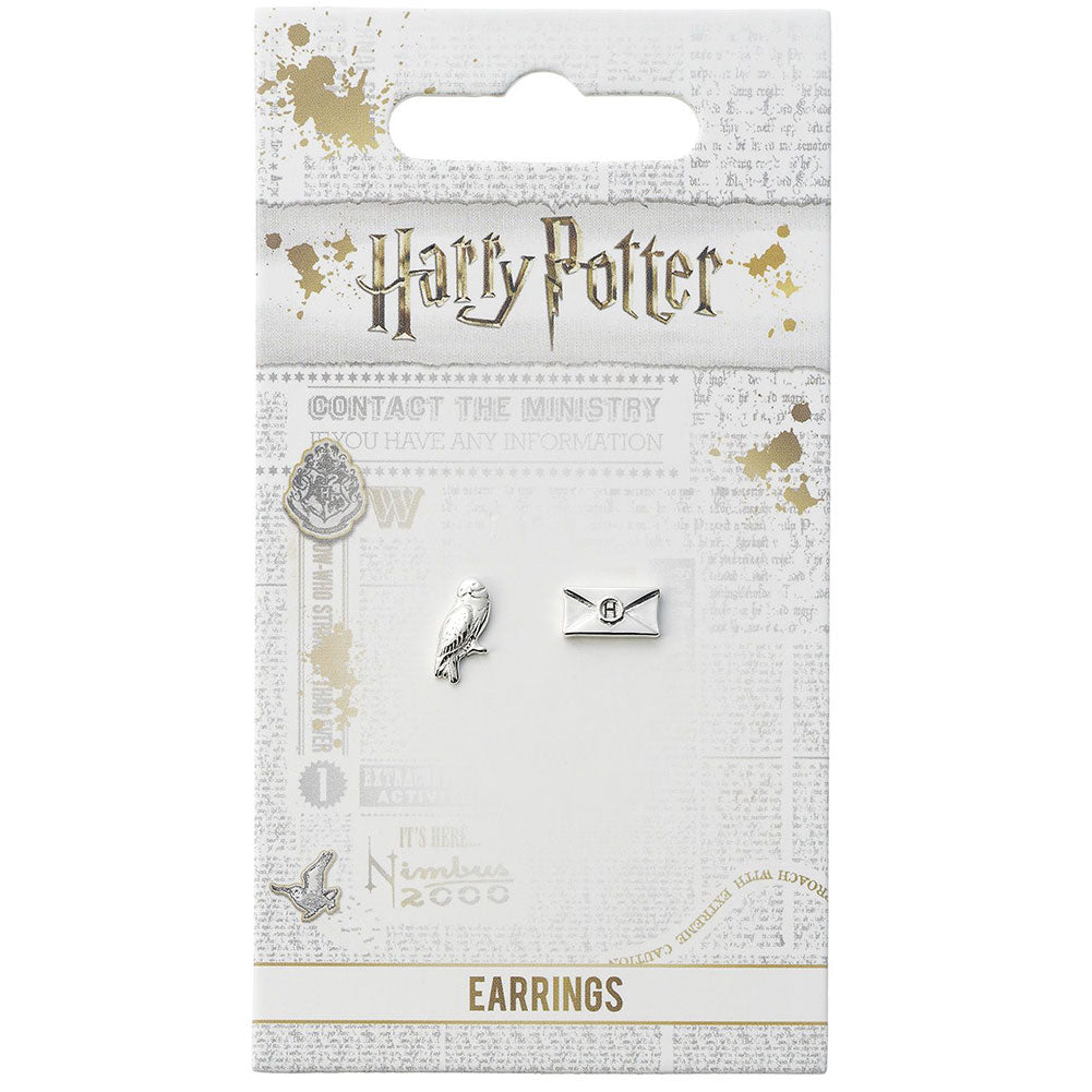 Official Harry Potter Silver Plated Earrings Hedwig Owl & Letter