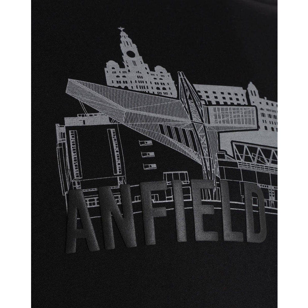 Official Liverpool FC Anfield Skyline T Shirt Mens Black Small