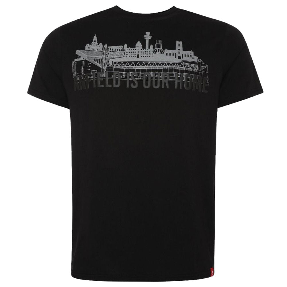 Official Liverpool FC Anfield Skyline T Shirt Mens Black Small