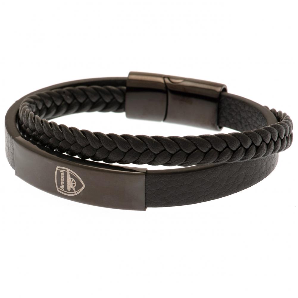 Official Arsenal FC Black IP Leather Bracelet