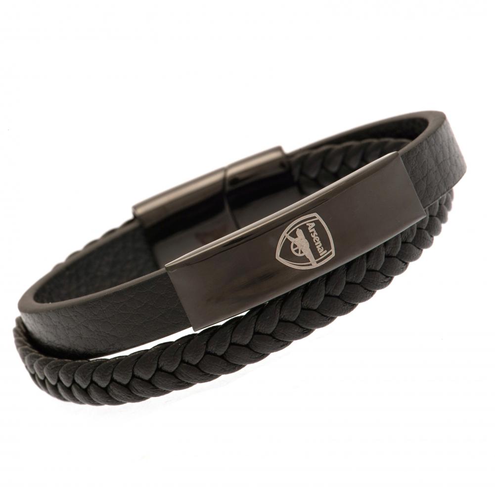 Official Arsenal FC Black IP Leather Bracelet