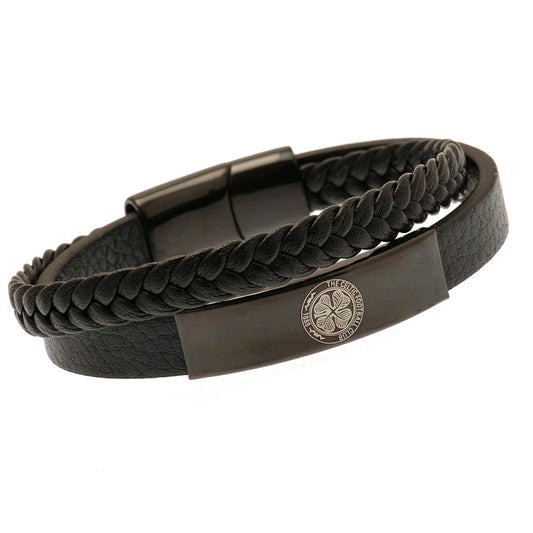 Official Celtic FC Black IP Leather Bracelet