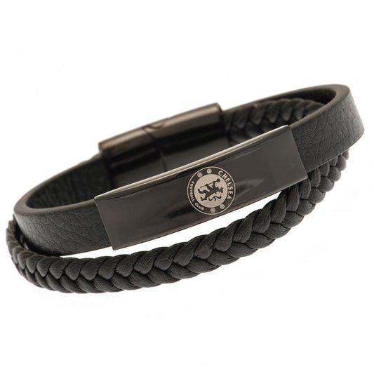 Official Chelsea FC Black IP Leather Bracelet