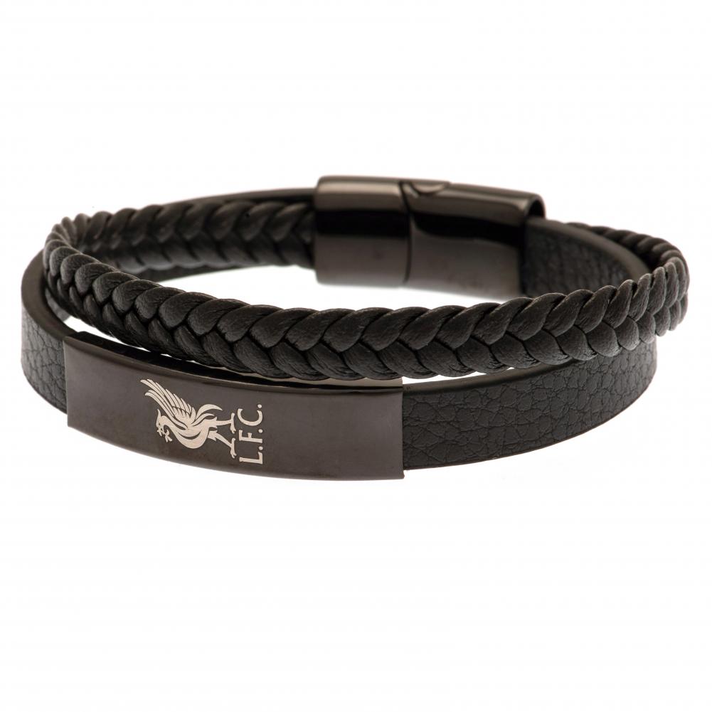 Official Liverpool FC Black IP Leather Bracelet