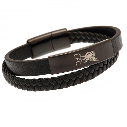 Official Liverpool FC Black IP Leather Bracelet