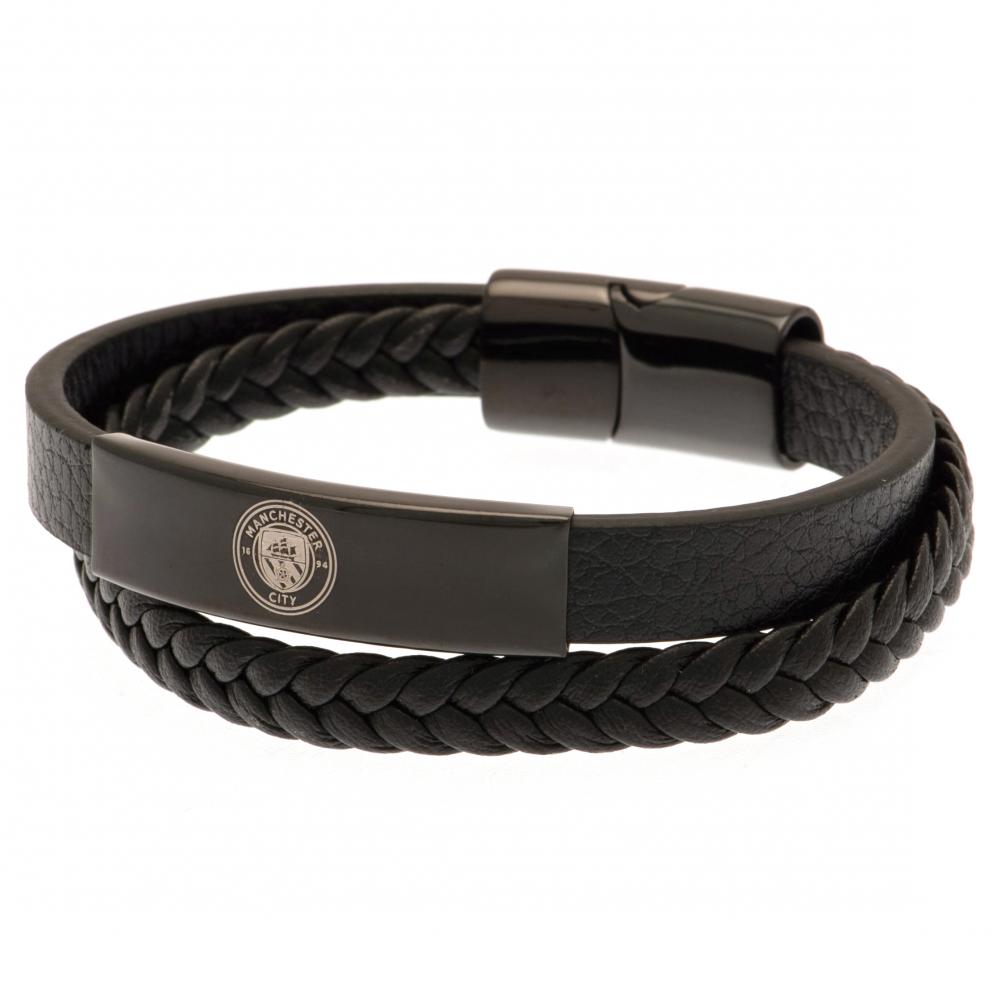 Official Manchester City FC Black IP Leather Bracelet