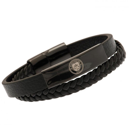 Official Manchester City FC Black IP Leather Bracelet