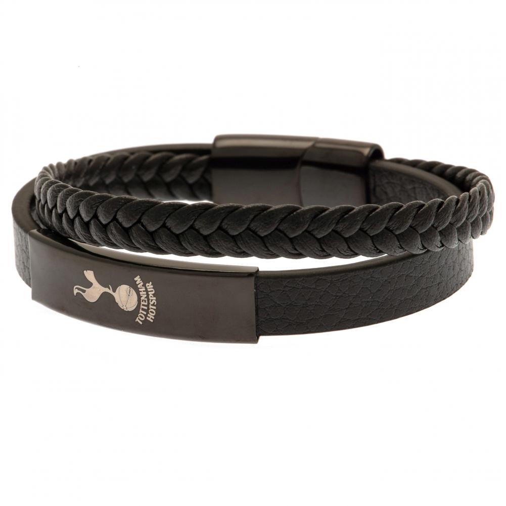 Official Tottenham Hotspur FC Black IP Leather Bracelet