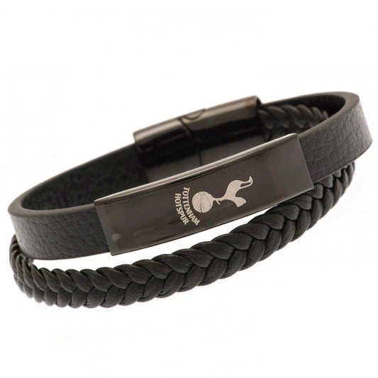 Official Tottenham Hotspur FC Black IP Leather Bracelet