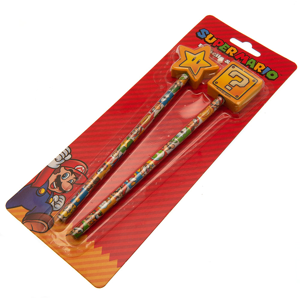 Official Super Mario 2pk Pencil & Topper Set