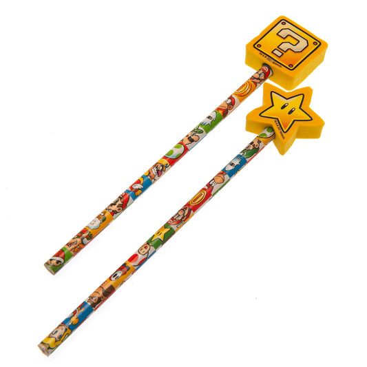 Official Super Mario 2pk Pencil & Topper Set