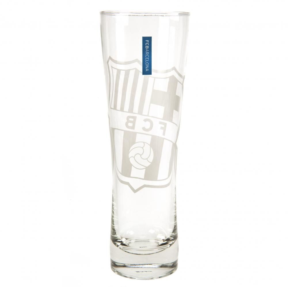 Official FC Barcelona Etched Crest Tall Beer Glass