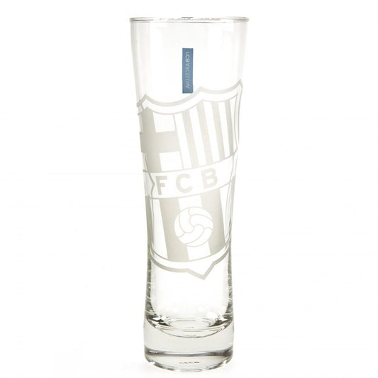 Official FC Barcelona Etched Crest Tall Beer Glass