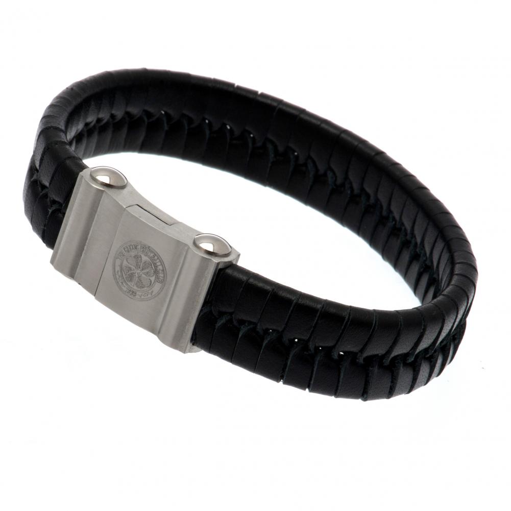 Official Celtic FC Single Plait Leather Bracelet