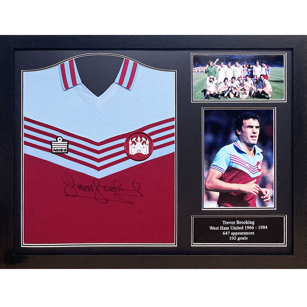 Official West Ham United FC 1980 Brooking Signed Shirt (Framed)