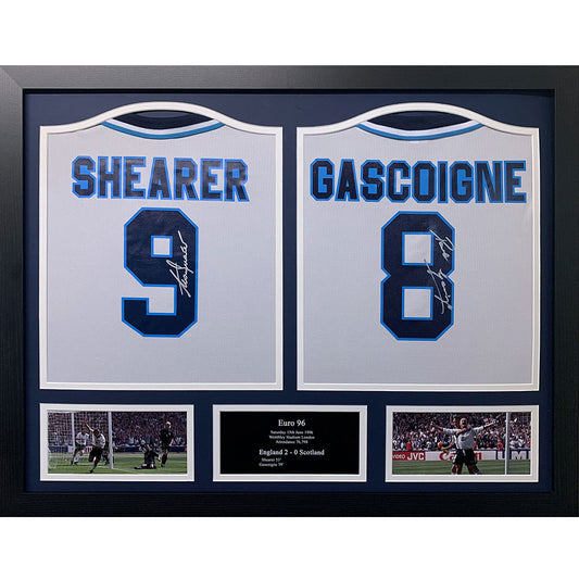 Official England FA 1996 Shearer & Gascoigne Signed Shirts (Dual Framed)