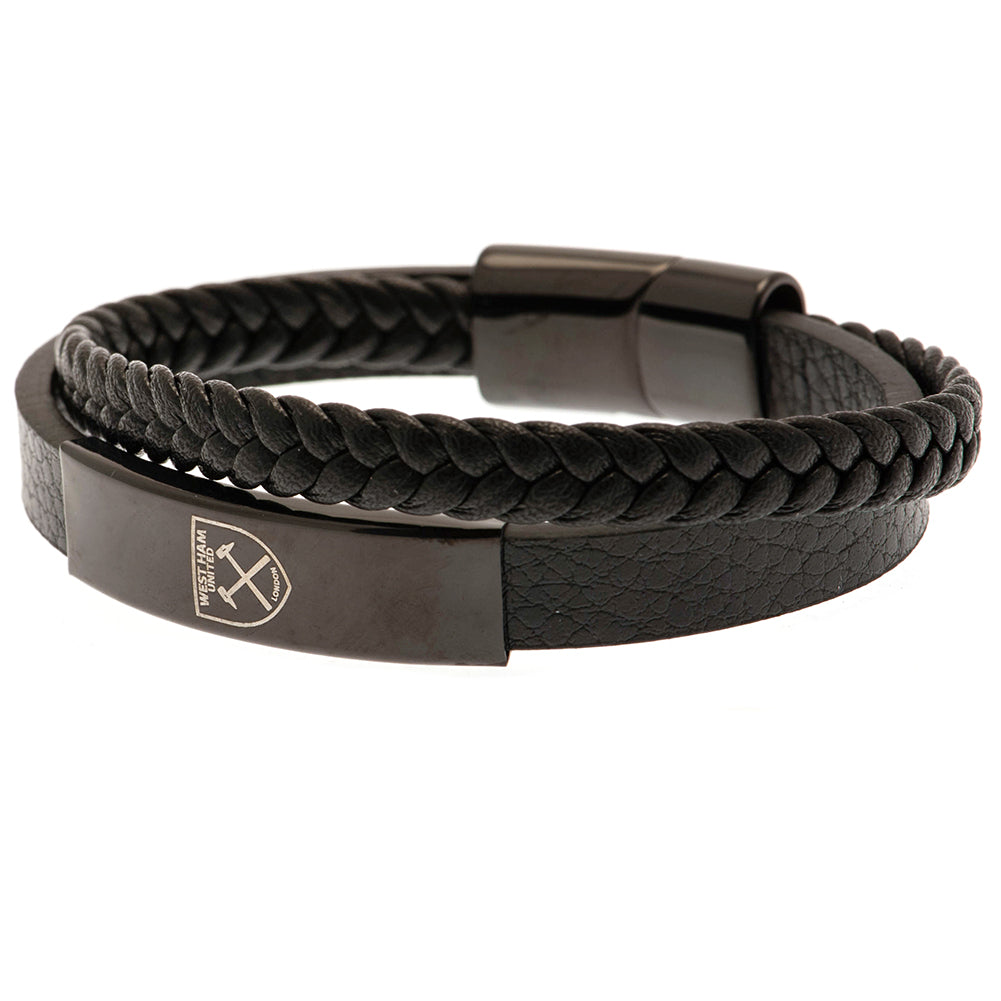 Official West Ham United FC Black IP Leather Bracelet