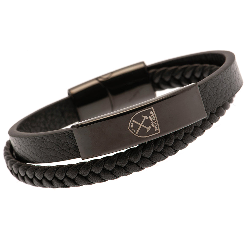 Official West Ham United FC Black IP Leather Bracelet