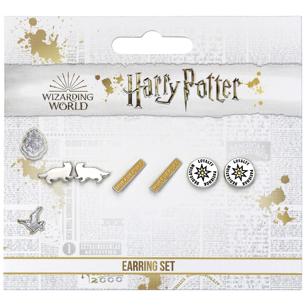 Official Harry Potter Silver Plated Earring Set Hufflepuff