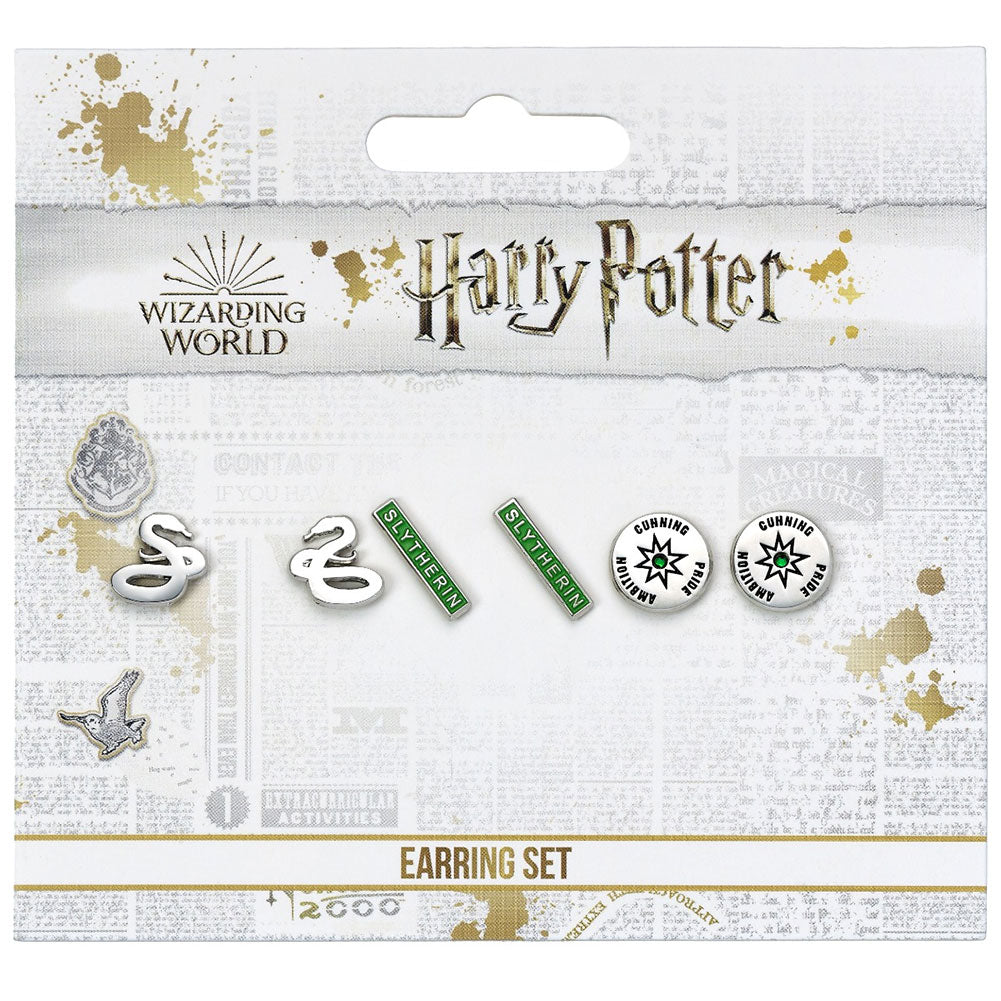 Official Harry Potter Silver Plated Earring Set Slytherin