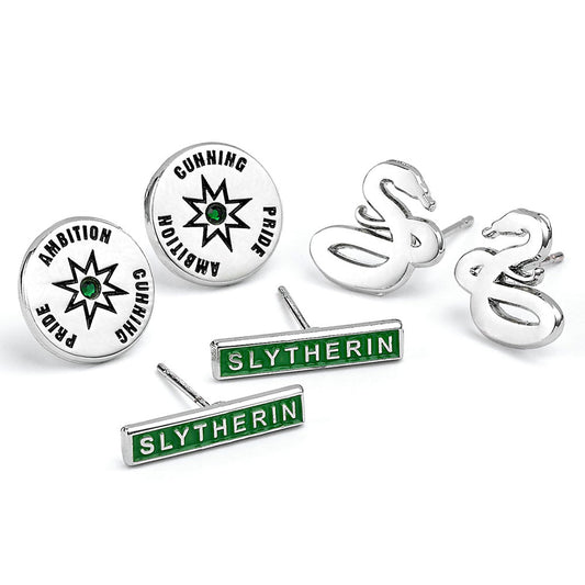 Official Harry Potter Silver Plated Earring Set Slytherin