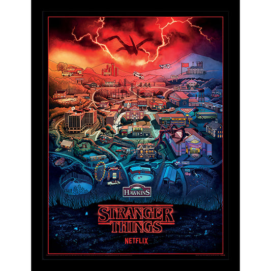 Official Stranger Things Framed Picture 16 x 12 Hawkins