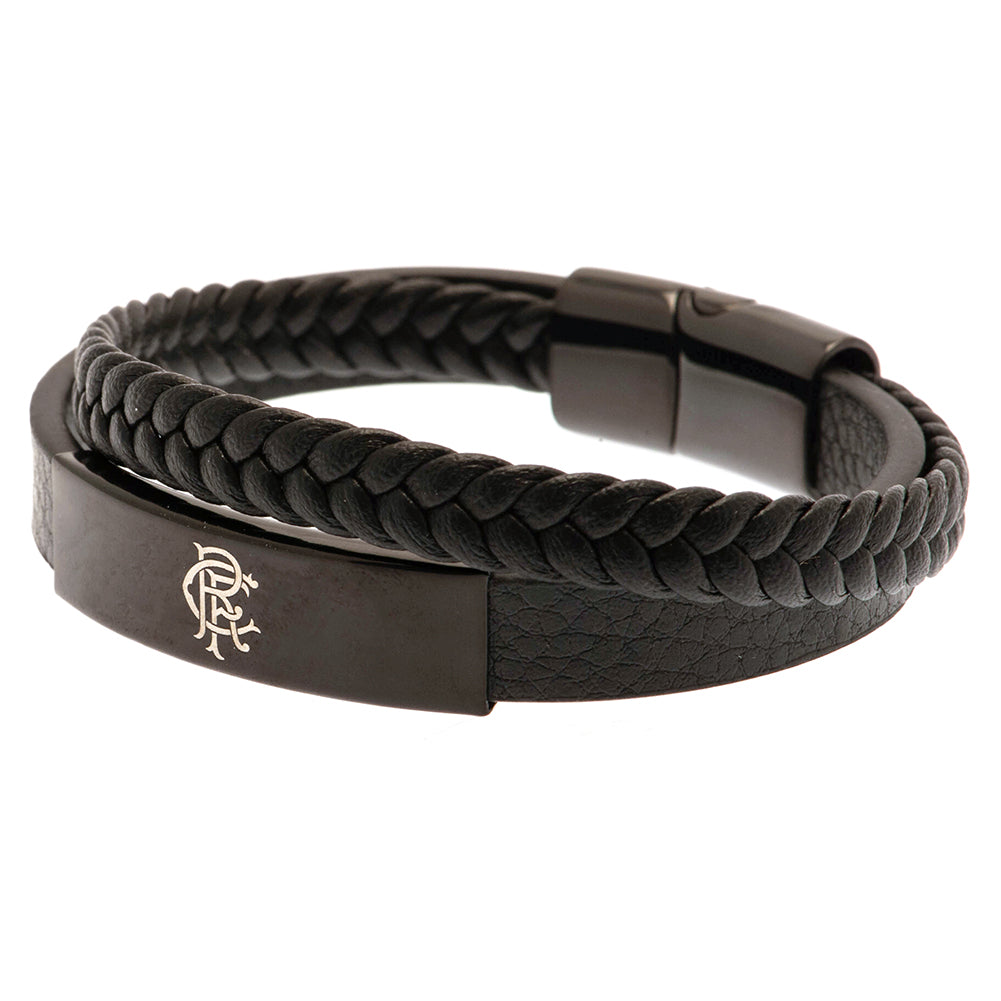 Official Rangers FC Black IP Leather Bracelet