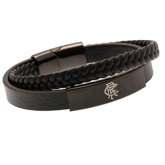 Official Rangers FC Black IP Leather Bracelet