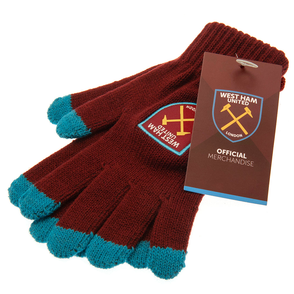 Official West Ham United FC Touchscreen Knitted Gloves Adults