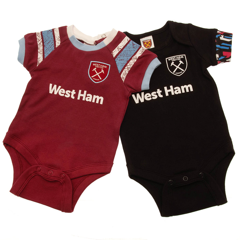 Official West Ham United FC 2 Pack Bodysuit 12-18 Mths ST