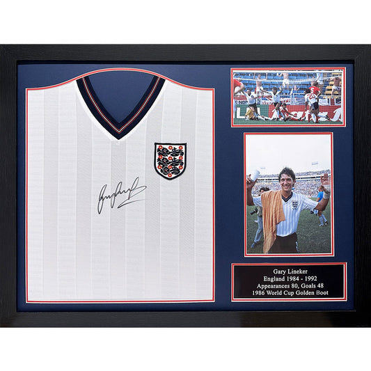 Official England FA 1986 Lineker Signed Shirt (Framed)