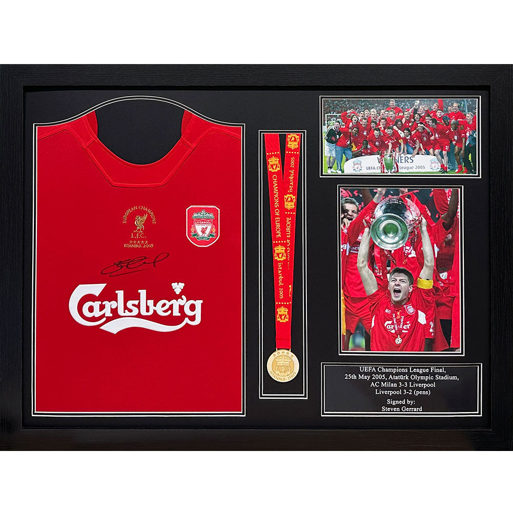 Official Liverpool FC 2005 Gerrard Signed Shirt & Medal (Framed)