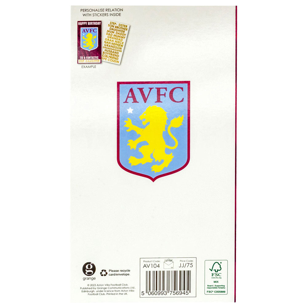 Official Aston Villa FC Personalised Birthday Card