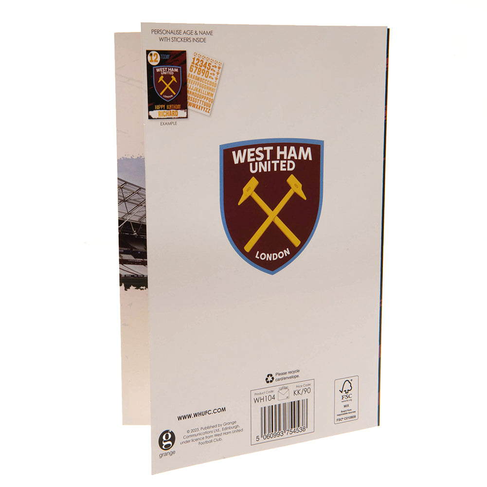 Official West Ham United FC Birthday Card With Stickers