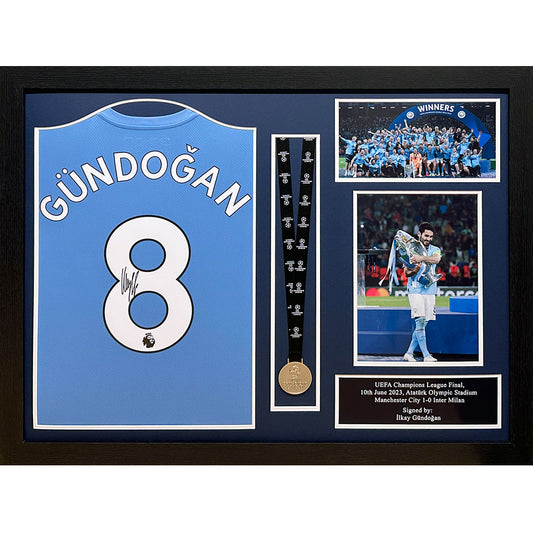 Official Manchester City FC Gundogan Signed Shirt & Medal (Framed)