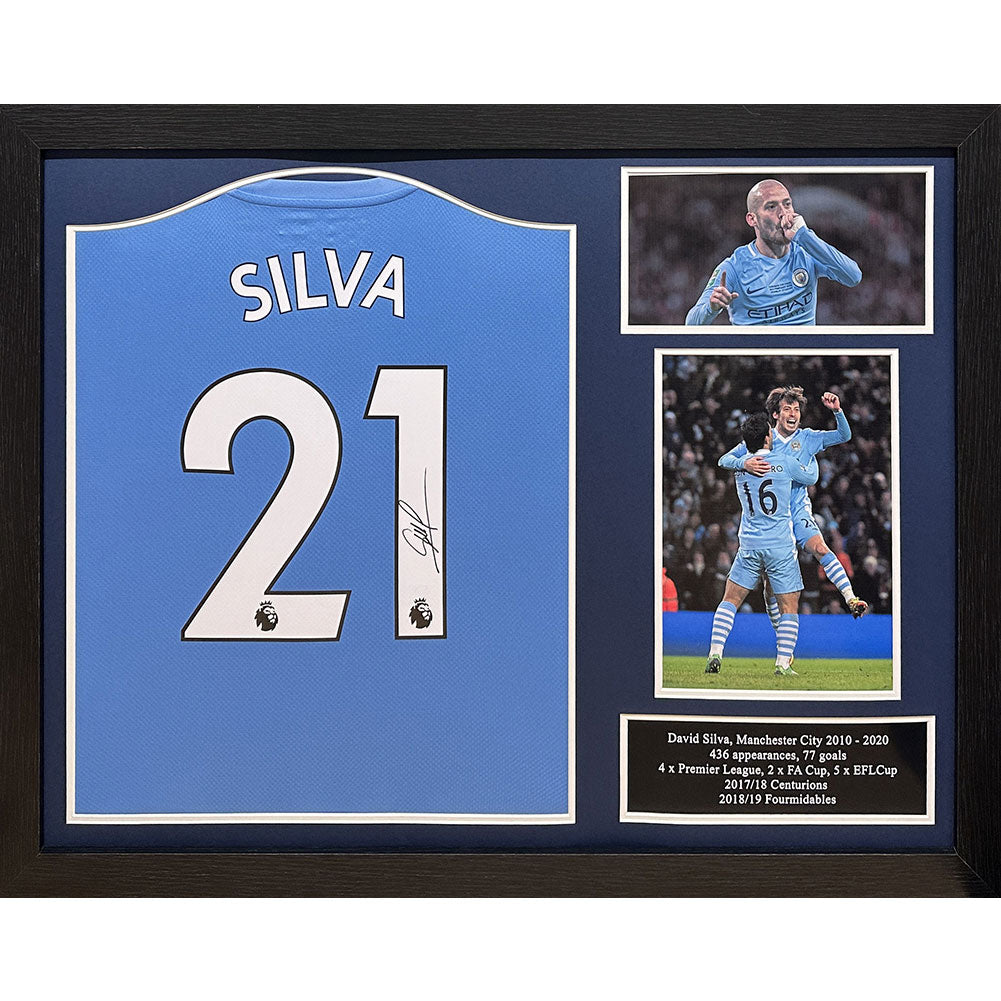 Official Manchester City FC David Silva Signed Shirt (Framed)