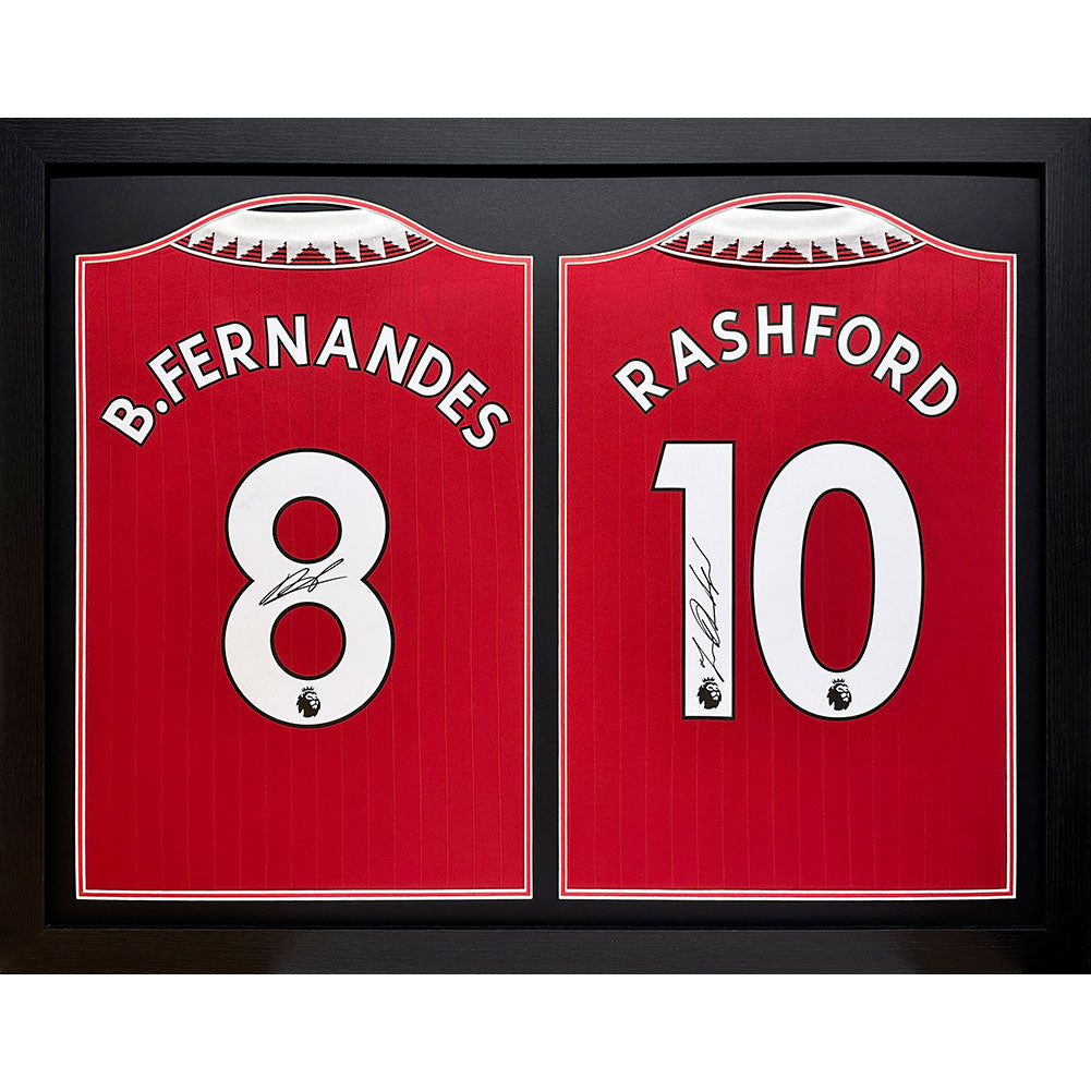 Official Manchester United FC Bruno Fernandes & Rashford Signed Shirts (Dual Framed)