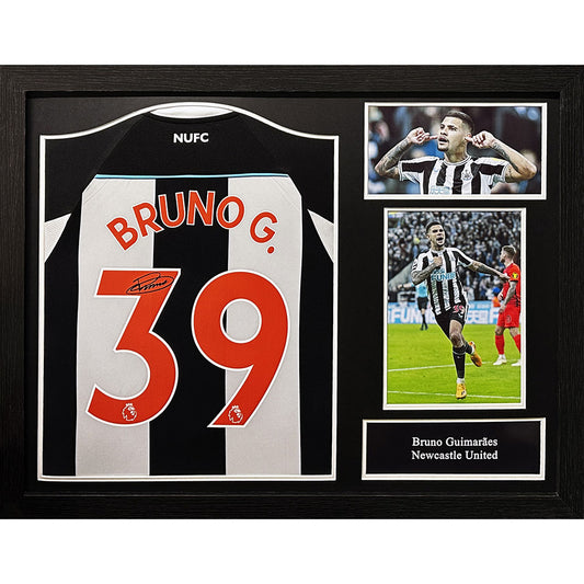 Official Newcastle United FC Bruno Guimaraes Signed Shirt (Framed)