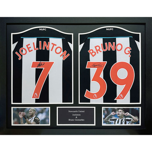 Official Newcastle United FC Bruno Guimaraes & Joelinton Signed Shirts (Dual Framed)