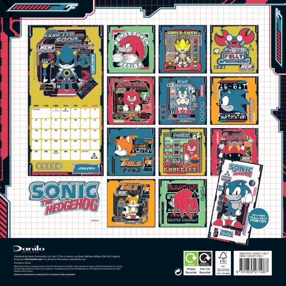 Official Sonic The Hedgehog Square Calendar 2025