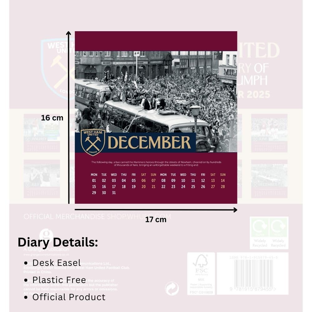 Official West Ham United FC Desktop Calendar 2025