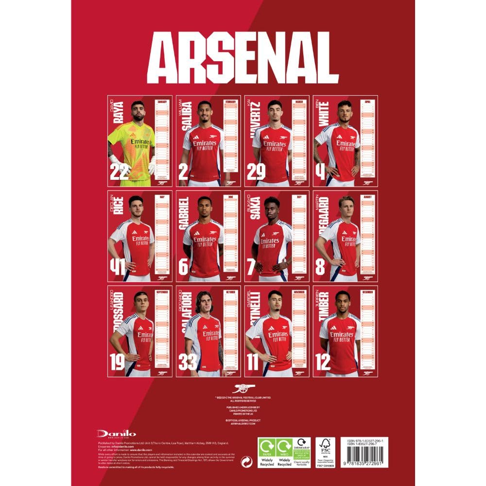 Official Arsenal FC A3 Calendar 2025