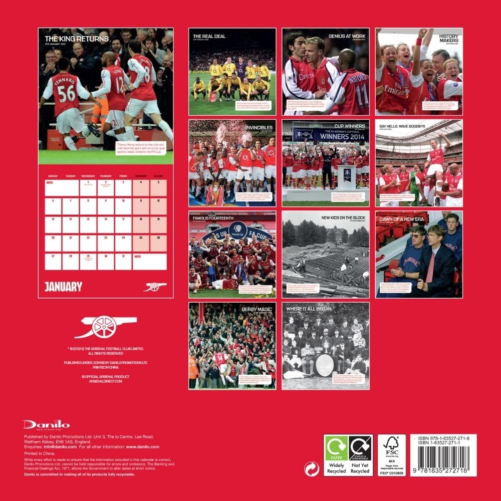 Official Arsenal FC Legends Square Calendar 2025