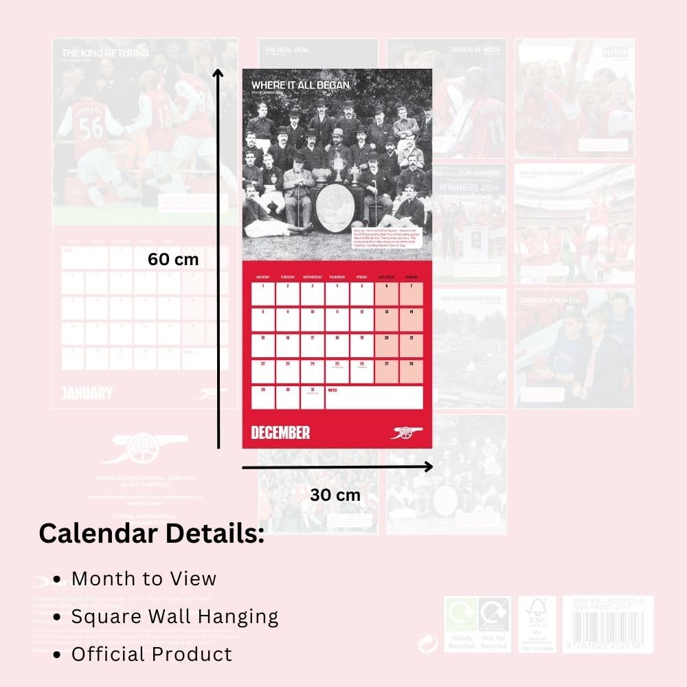 Official Arsenal FC Legends Square Calendar 2025