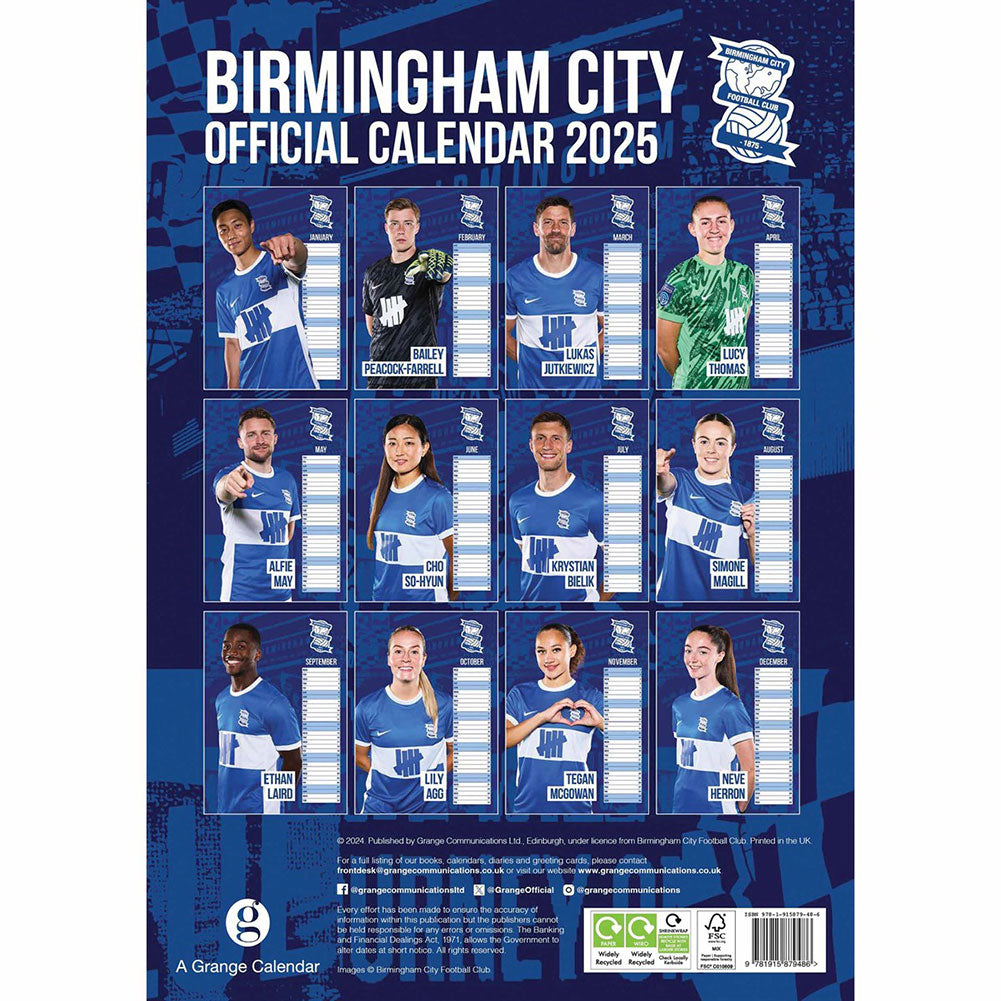 Official Birmingham City FC A3 Calendar 2025