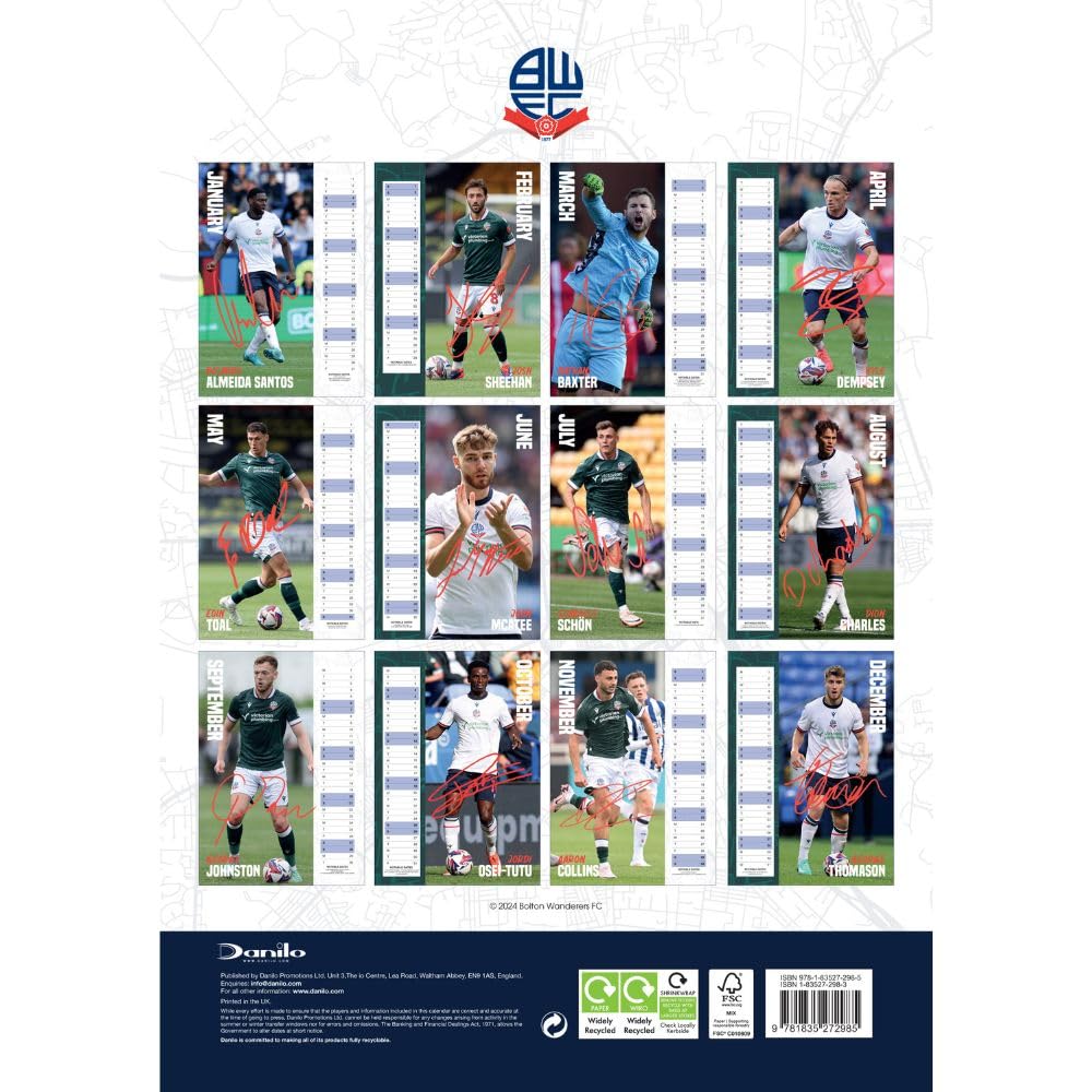 Official Bolton Wanderers FC A3 Calendar 2025